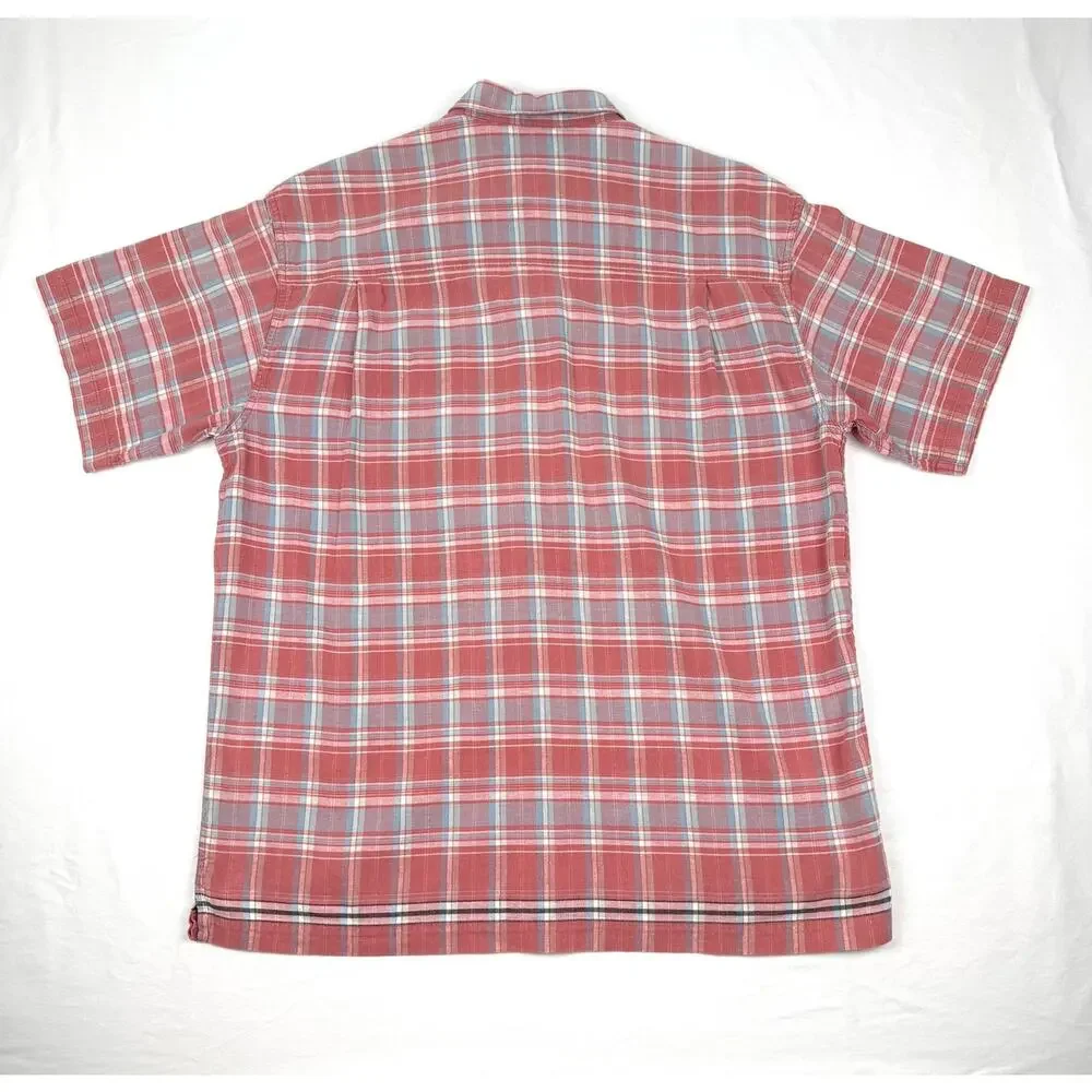 Chaps Ralph Lauren Plaid Button-Up Shirt Hemp Cotton Coral 90s Y2K Large